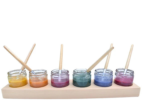Wooden Paint Pot Holder with Glass Jars