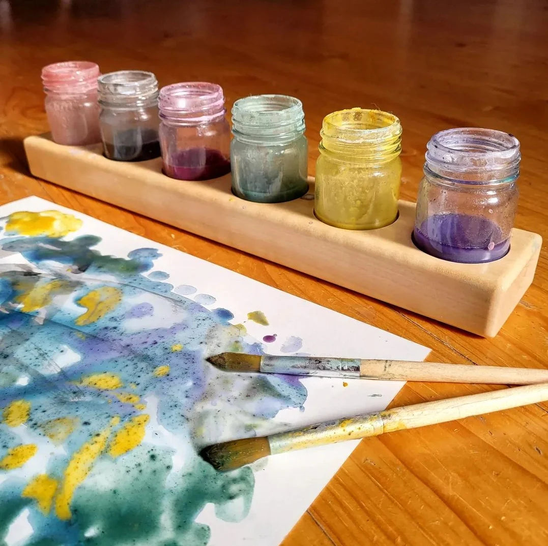 Wooden Paint Pot Holder with Glass Jars