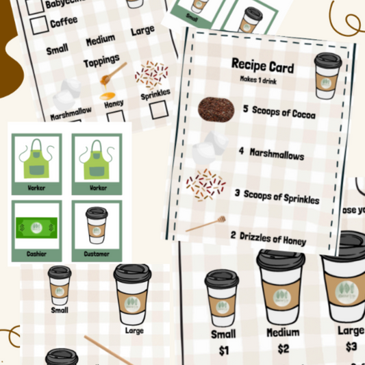 Set of order form and recipe card templates for hot chocolate with illustrations and text.